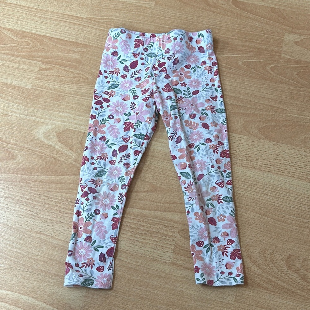 8/$25 Isaac Mizrahi Pink Red Flowers Mushroom and Acorn Leggings Size 3-4 Years